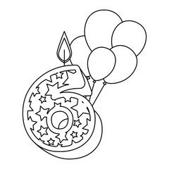 cute number six candle with balloons helium vector illustration design