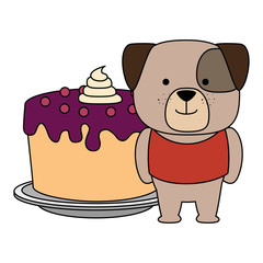 cute dog with sweet cake character vector illustration design