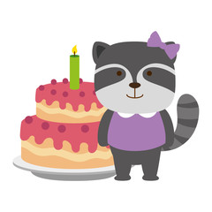 cute raccoon with sweet cake character icon vector illustration design