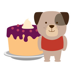 cute dog with sweet cake character vector illustration design