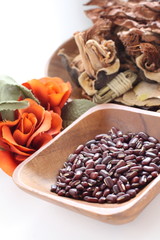 red bean on wooden plate for healthy Chinese medicine herbal life
