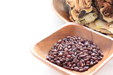 red bean on wooden plate for healthy Chinese medicine herbal life