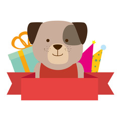 cute dog with gift and hats character vector illustration design