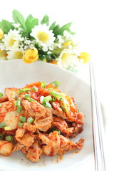 Korean food, kimchi and pork stir fried 