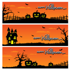 Happy Halloween banner set with scary pumpkins