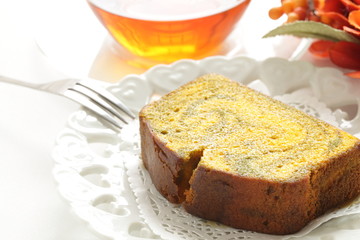 Homemade made pumpkin pound cake for autumn food image