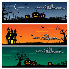 Happy Halloween banner set with scary pumpkins