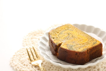 Homemade made pumpkin pound cake for autumn food image