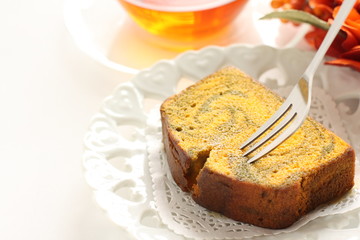 Homemade made pumpkin pound cake for autumn food image