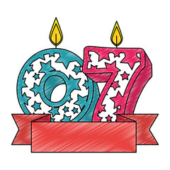 cute number seven candle with ribbon frame vector illustration design