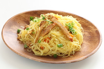 Homemade Singapore stir fried rice noodles