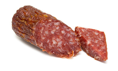 sausage smoked on a white background