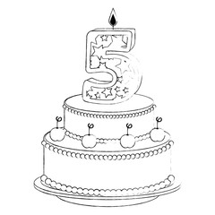 cute number five with sweet cake vector illustration design