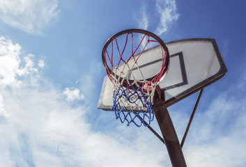 Basketball goal net in fine day