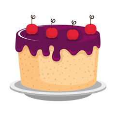 sweet and delicious cake with cherries vector illustration design