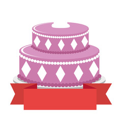 sweet and delicious cake with ribbon vector illustration design