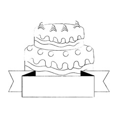 sweet and delicious cake with ribbon vector illustration design