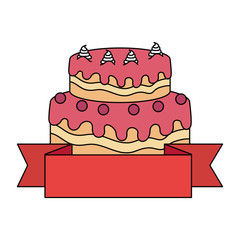sweet and delicious cake with ribbon vector illustration design