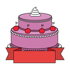 sweet and delicious cake with ribbon vector illustration design