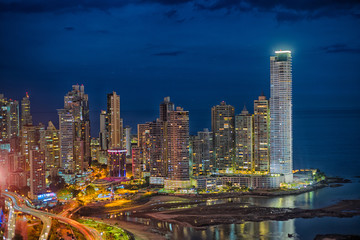 Panama buildings at night