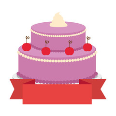 sweet and delicious cake with ribbon vector illustration design