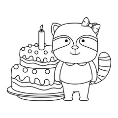 cute raccoon with sweet cake character icon vector illustration design