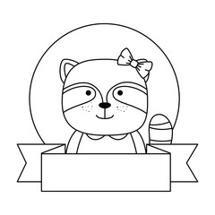 cute raccoon character with ribbon vector illustration design