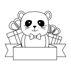 cute bear panda with gifts character vector illustration design