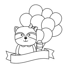 cute raccoon witth balloons helium character icon vector illustration design