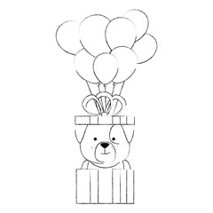 cute dog in gift with ballooons helium character vector illustration design