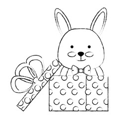 cute rabbit in gift character icon vector illustration design