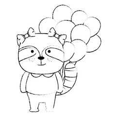 cute raccoon witth balloons helium character icon vector illustration design