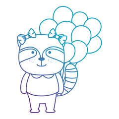 cute raccoon witth balloons helium character icon vector illustration design