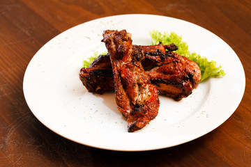 grilled meat on white table