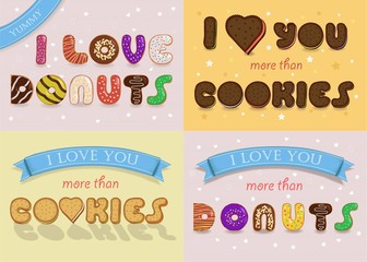 Cards with texts by sweets font