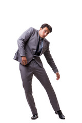 Young puppet businessman isolated on white background