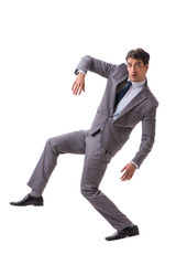 Young puppet businessman isolated on white background