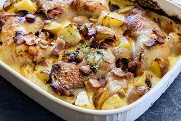 One Pan Roasted Chicken Bacon and Potato Bake