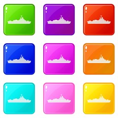 Warship icons of 9 color set isolated vector illustration