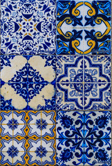 Detail of old traditional ornate portuguese decorative azulejo tiles