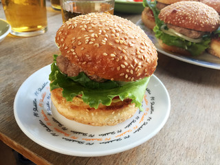Big hamburger on the plate	