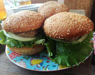 Big hamburger on the plate