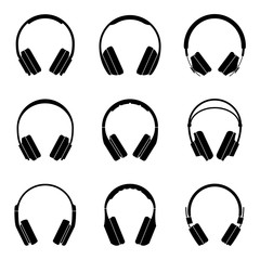 Set of various types of headphone. Silhouette vector