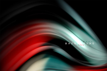 Fluid liquid colors design, colorful marble or plastic wavy texture background, glowing multicolored elements on black, for business or technology presentation or web brochure cover design, wallpaper