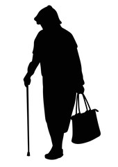 Silhouette of an elderly woman with a cane