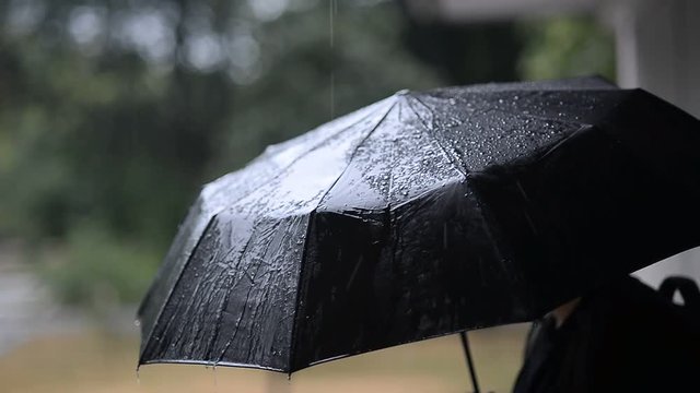 Man under black umbrella in the rain day
