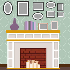 VIP vintage interior furniture rich wealthy house room with sofa set brick wall background vector illustration.