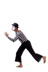 Young mime isolated on white background