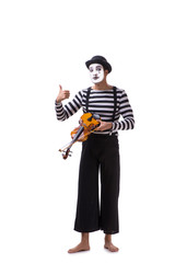 Mime playing violin isolated on white