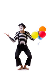 Mime with balloons isolated on white background